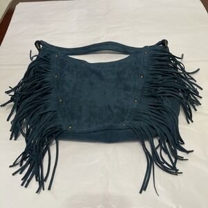 Indigo Thread Faux Suede Fringe Purse Dark Teal NEW